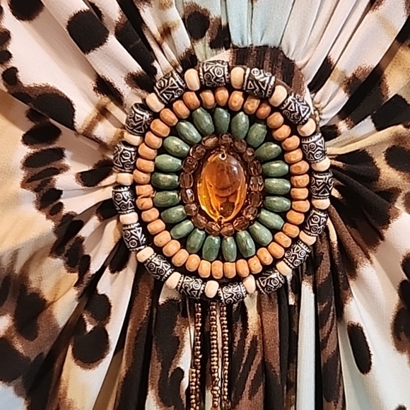 Kathy Roberts Maxi Dress 12  Stretch Knit Beaded Gathered  Sleeveless Boho - Picture 3 of 6